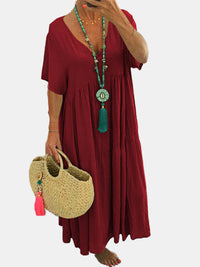Linnea™ | Soft Ruffle V-Neck Women Maxi Dress - Dark Red