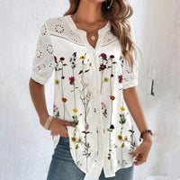 ANNELISE™ – Casual Lace Printed Blouse - Red Flowers