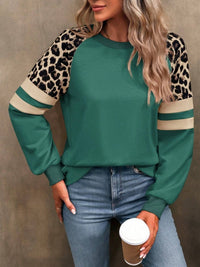 DARLA™ - Casual Leopard Long Sleeve Tunic Top - Dark Green