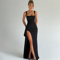 Marilyn™ | Elegant Formal Slip Maxi Dress with Open Back - Black