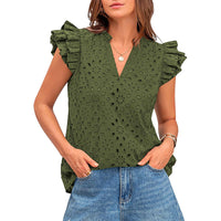 AVESSA™ – Comfy Daily Cap Sleeve Summer Boho Top - Army Green