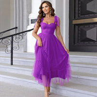 Hali™| Vintage Ruffle Hem Tie Shoulder Formal Dress - Purple