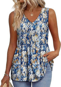 ELIORA™ | Effortless Flowy Sleeveless Tank Top - Yellow Blue Floral