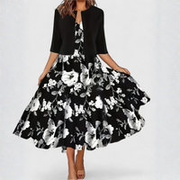 Chantal | Elegant Cotton Midi Dress - Black