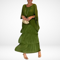 Hylda™ Artistic Loose Maxi Dress | Flowing A-Line Maxi Dress - Green