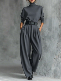 Jessica™ Elegant Top &amp; Straight-Leg Pants Set | Fitted Turtleneck and Tailored Trousers - Grey