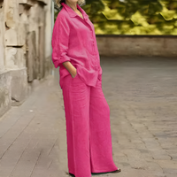 Lara Linen Shirt Suit - Rose Red