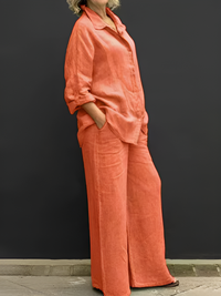 Lara Linen Shirt Suit - Orange