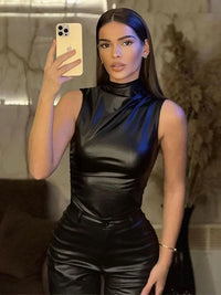 SERAN™ | Women Sleek Faux Leather Top - Black