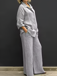 Lara Linen Shirt Suit - Gray
