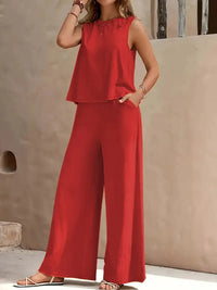 Danielle™ Sleeveless Two-Piece Set | Sleeveless Top and Wide-Leg Pants - Red