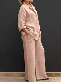 Lara Linen Shirt Suit - Light Pink