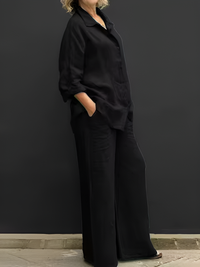 Lara Linen Shirt Suit - Black