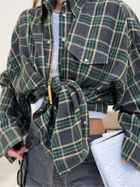 Norah | Casual Plain Flannel - Dark green