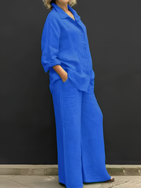 Lara Linen Shirt Suit - Royal Blue