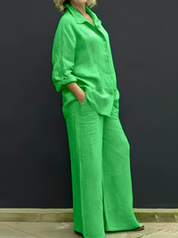 Lara Linen Shirt Suit - Deep Green
