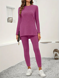 Callie | Women Ribbed Knit Lounge Set - Purple