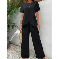 Lorrina™ Elegant Soft Two-Piece Set | Asymmetrical Blouse and Relaxed Pants - Black