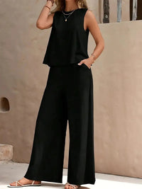 Danielle™ Sleeveless Two-Piece Set | Sleeveless Top and Wide-Leg Pants - Black