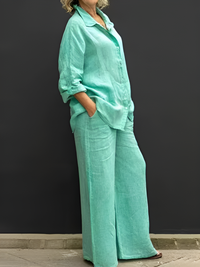 Lara Linen Shirt Suit - Light Green