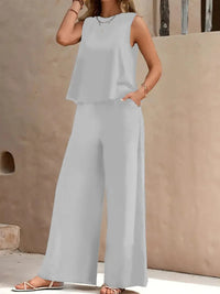 Danielle™ Sleeveless Two-Piece Set | Sleeveless Top and Wide-Leg Pants - Grey