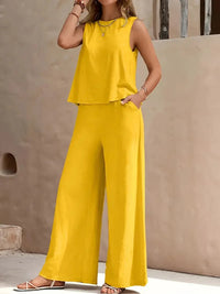 Danielle™ Sleeveless Two-Piece Set | Sleeveless Top and Wide-Leg Pants - Yellow
