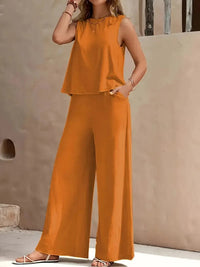Danielle™ Sleeveless Two-Piece Set | Sleeveless Top and Wide-Leg Pants - Orange