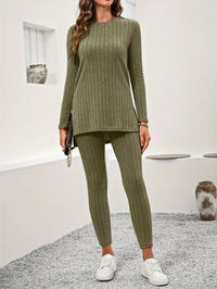 Callie | Women Ribbed Knit Lounge Set - Army Green