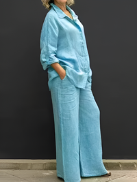 Lara Linen Shirt Suit - Lake Blue
