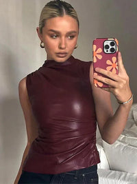 SERAN™ | Women Sleek Faux Leather Top - Burgundy