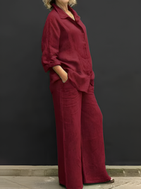 Lara Linen Shirt Suit - Burgundy