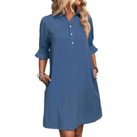 Franchesca™ - Casual Button Down Shirt Dress - Blue