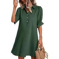 Franchesca™ - Casual Button Down Shirt Dress - Green