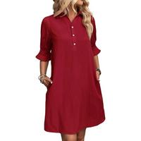Franchesca™ - Casual Button Down Shirt Dress - Red