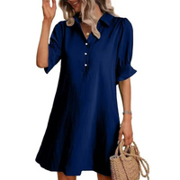 Franchesca™ - Casual Button Down Shirt Dress - Navy Blue