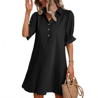 Franchesca™ - Casual Button Down Shirt Dress - Black