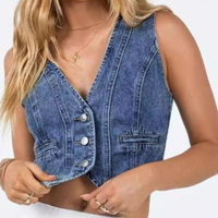 BLAISE™ | Women Sleeveless Denim Crop Top - Navy Blue