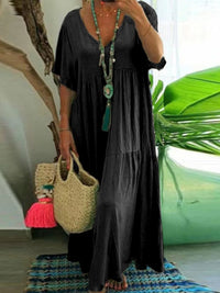 Linnea™ | Soft Ruffle V-Neck Women Maxi Dress - Black
