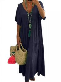 Linnea™ | Soft Ruffle V-Neck Women Maxi Dress - Dark Blue