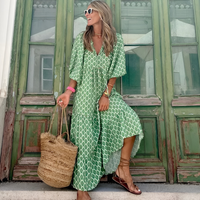 Sabine™ | Boho Chic Women Maxi Dress - Green and White