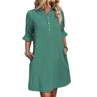 Franchesca™ - Casual Button Down Shirt Dress - Aqua Green