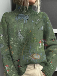Norma | Knitted forest and animal print turtleneck sweater - Multicolour