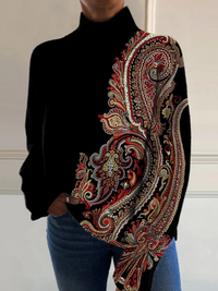 Marybeth | Retro pattern print turtleneck sweater - Multicolour