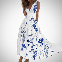 Mirianne™ | Timeless Floral Women Maxi Dress - White Blue