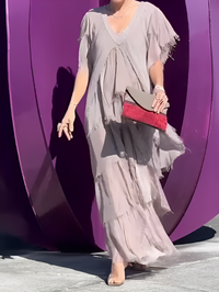 Lynette™ | Elegant Flowing Long Dress - Light Grey