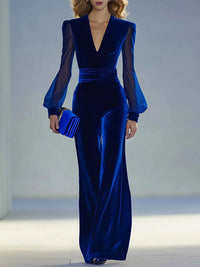 Trisha™ Elegant Suede V-Neck Jumpsuit | Modern Elegance - Blue