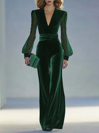 Trisha™ Elegant Suede V-Neck Jumpsuit | Modern Elegance - Green
