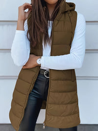 RAIN™ - Casual Sleeveless Hood Long Puffer Vest - Khaki