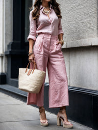 Nelle™ Elegant Shirt & Capri Set | Relaxed Shirt and Cropped Trouser Set - Pink