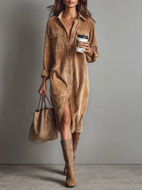 Aurovia | Women Chic Flared Hem Dress - Khaki